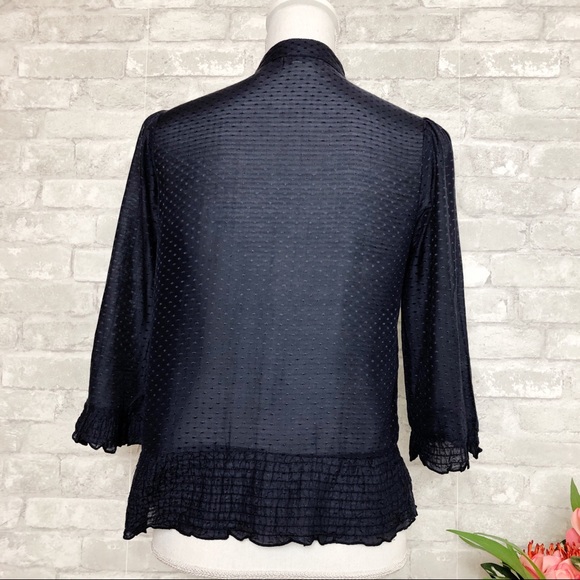 ANTHRO MOON COLLECTION Navy Silk Ruffle Blouse Sm - Picture 3 of 15